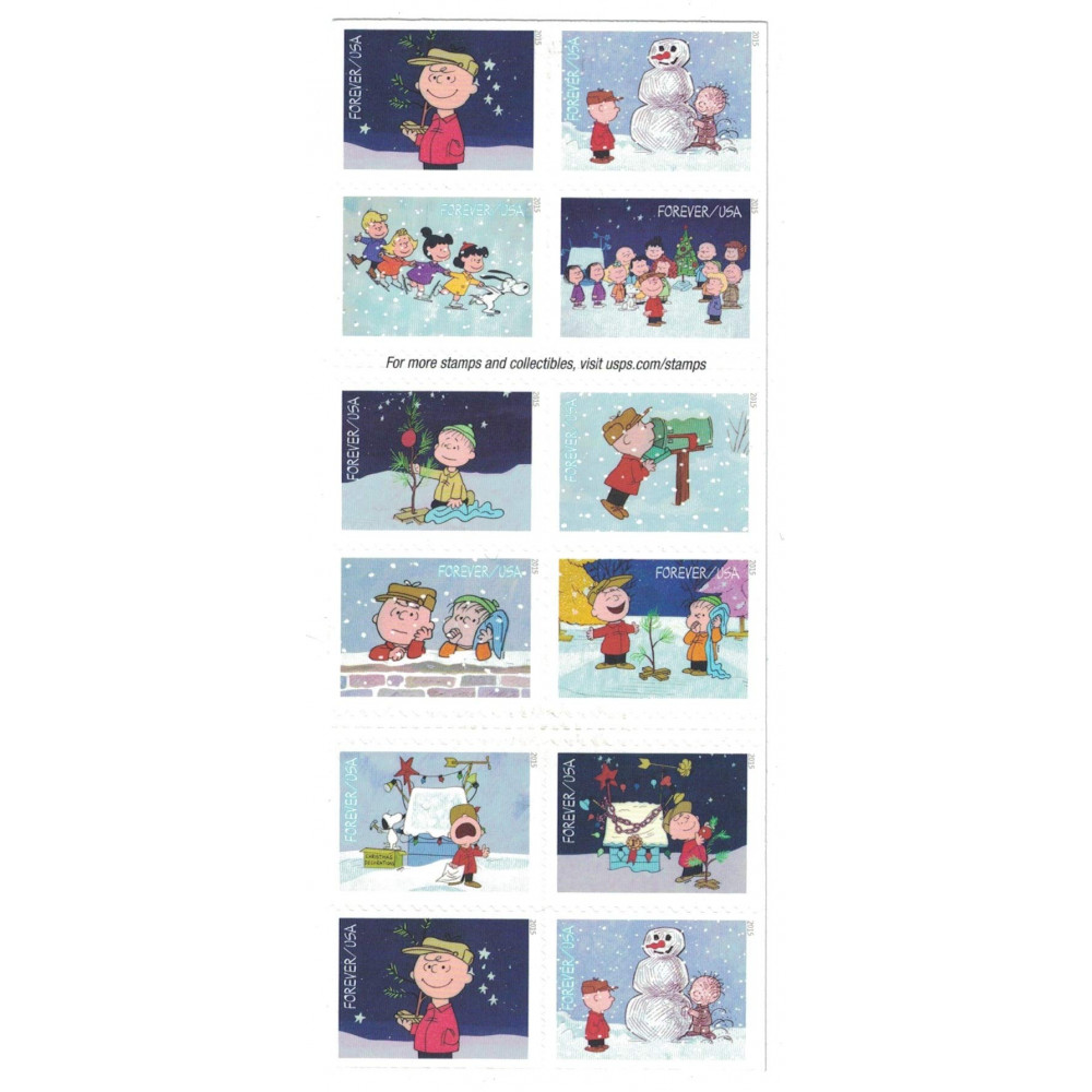 (2015) USPS Charlie Brown Xmas Pane of 20 Forever Postage Stamps