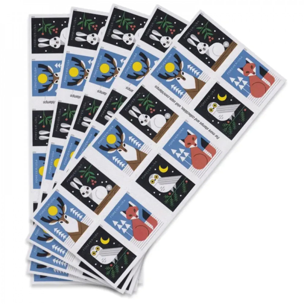 (2023) Winter Woodland Animals Forever Postage Stamps (a Deer, Fox, Rabbit, and Owl)