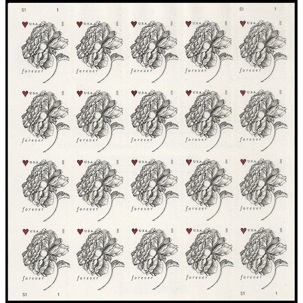 (2015) Vintage Rose Pane Wedding Forever Postage Stamps